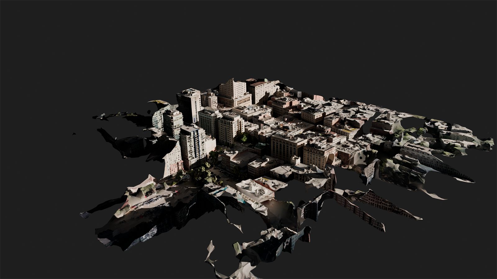 Rendu 3D d'un secteur bâti reconstruit par photogrammétrie drone